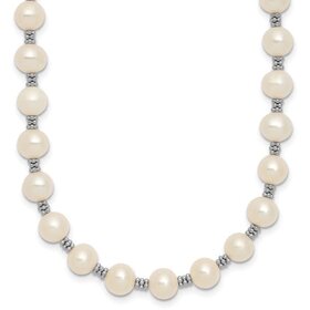 60203 14K WHITE GOLD POPCORN WITH 6-7MM FRESH WATER PEARL NECKLACE 17"