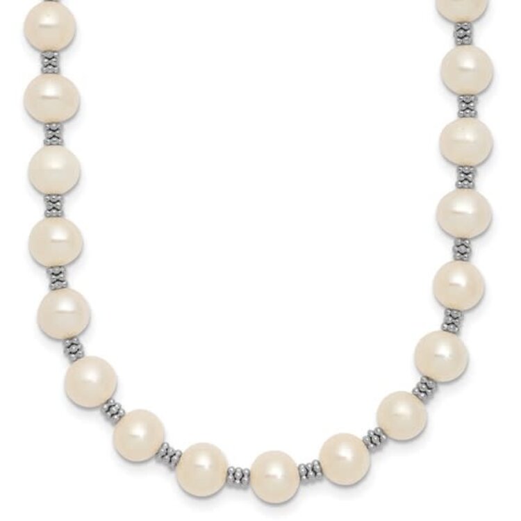 60203 14K WHITE GOLD POPCORN WITH 6-7MM FRESH WATER PEARL NECKLACE 17"