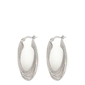 31518 14K WHITE GOLD FOUR ROW TEXTURED OBLONG HOOPS