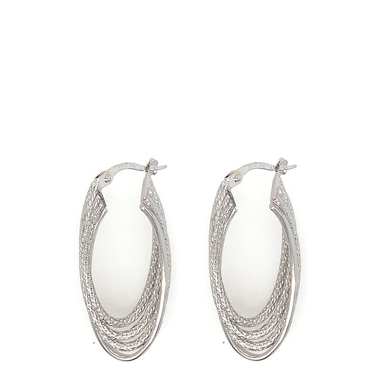 31518 14K WHITE GOLD FOUR ROW TEXTURED OBLONG HOOPS