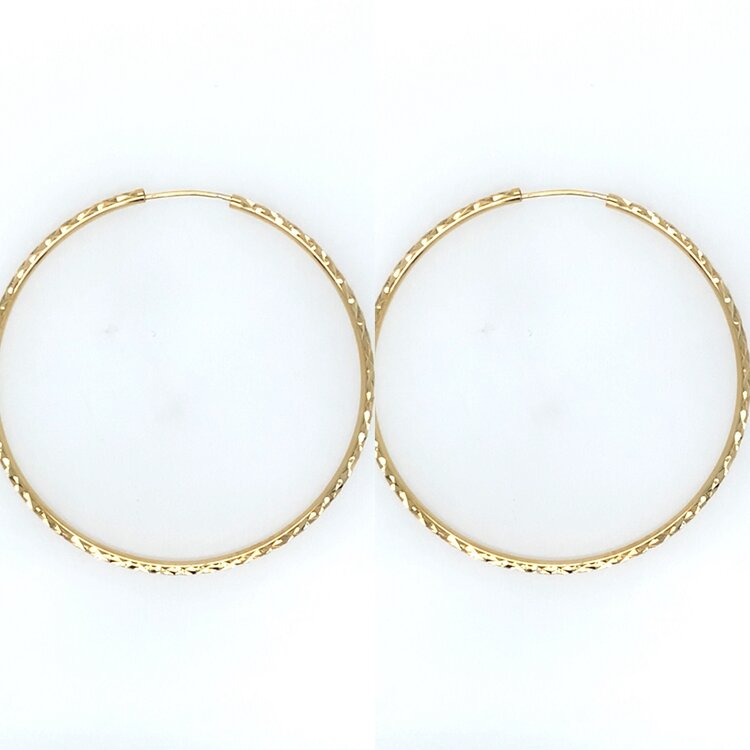 31519 10K YELLOW GOLD DIAMOND CUT 2" ENDLESS HOOPS