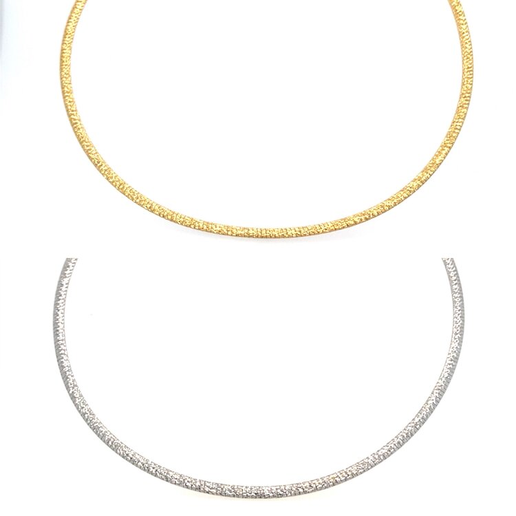 60202 14K TWO TONE REVERSIBLE SPARKLE OMEGA NECKLACE