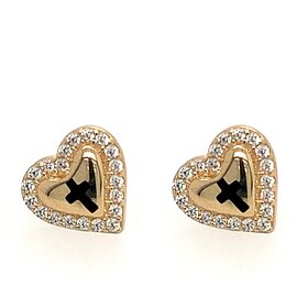 31515 14K YELLOW GOLD HEARTS WITH CROSS CENTER AND CUBIC ZIRCONIA HALO STUDS