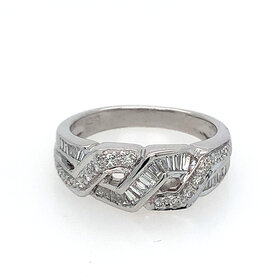 40451 18K WHITE GOLD .60CT DIAMOND INTERTWINING BAGUETTES AND ROUND LADIES RING