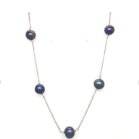 60205 14K WHITE GOLD 16" BLACK IRIDESCENT PEARL BY THE YARD NECKLACE