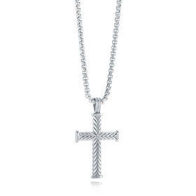 SC184-SI ITALGEM S.STEEL POLISHED WAVE-CROSS 22"-NECKLACE