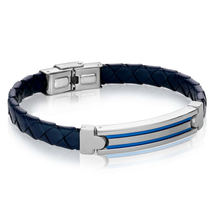 SLB298 ITALGEM S.STEEL BLUE-IP-INLAY ID-PLATE BLUE-LEATHER 8"-BRACELET