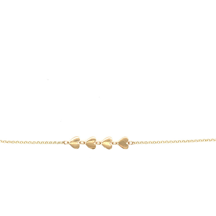 20438 14K YELLOW GOLD HIGH POLISH FOUR HEARTS BRACELET