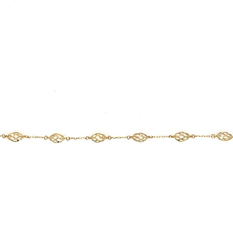 20433 14K YELLOW GOLD CUT OUT STRAP TWISTED OVAL BEADED BRACELET