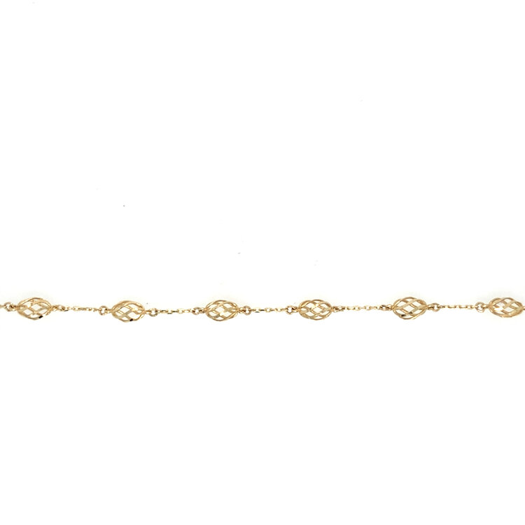 20433 14K YELLOW GOLD CUT OUT STRAP TWISTED OVAL BEADED BRACELET
