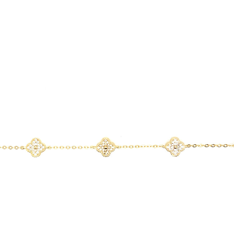 80160 STERLING SILVER GOLD PLATED 8MM CUBIC ZIRCONIA 5 CLOVER BRACELET