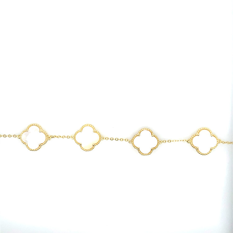 80156 STERLING SILVER GOLD PLATED 12MM MOTHER OF PEARL 5 CLOVER BRACELET