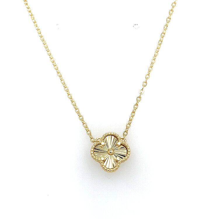 80155 STERLING SILVER GOLD PLATED 10MM SUNBURST CLOVER 16" + 2" EXT. PENDANT