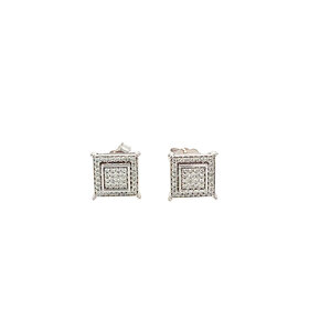 31520 14K WHITE GOLD DIAMOND SQUARE RAISED CENTER WITH HALO STUDS