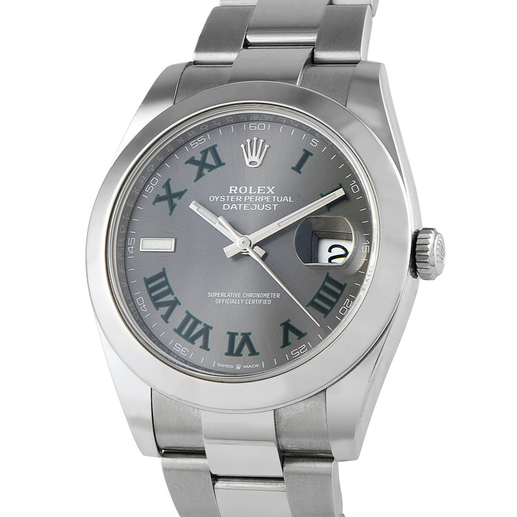 10047 ROLEX OYSTER PERPETUAL DATEJUST SILVER WIMBLEDON DIAL STAINLESS STEEL OYSTER BAND 126300 41MM PRE-OWN
