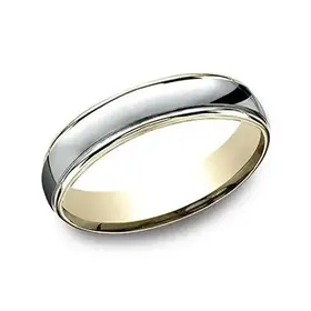475088 14K YELLOW GOLD HIGH POLISH GROOVED EDGES RHODIUM CENTER WEDDING BAND 5.5MM SIZE 10.5