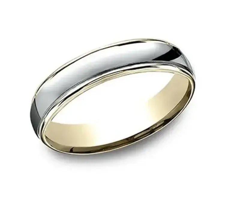 475088 14K YELLOW GOLD HIGH POLISH GROOVED EDGES RHODIUM CENTER WEDDING BAND 5.5MM SIZE 10.5