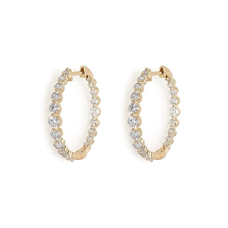 31530 14K YELLOW GOLD 2CT LAB GROWN DIAMOND TAPERED INSIDE OUT HOOPS