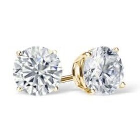 31536 14K YELLOW GOLD 1CT E VVS LAB GROWN DIAMOND ROUND PUSH BACK STUDS