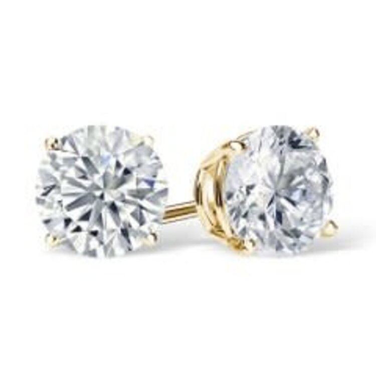 31536 14K YELLOW GOLD 1CT E VVS LAB GROWN DIAMOND ROUND PUSH BACK STUDS