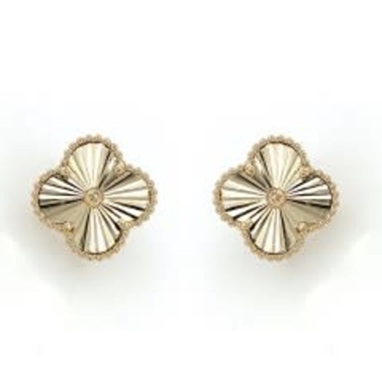 31537 14K YELLOW GOLD 12MM STARBURST CLOVER STUDS