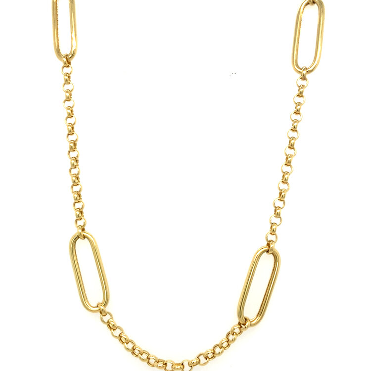 60207 14K YELLOW GOLD 20" ROLO LINK WITH OBLONG PAPERCLIP BY THE YARD NECKLACE