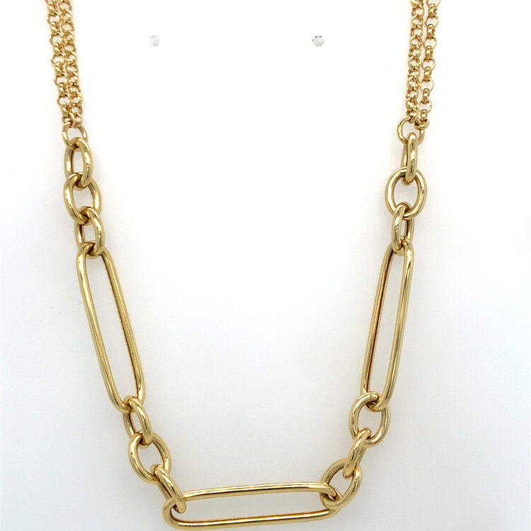 60208 14K YELLOW GOLD 24" DOUBLE ROLO WITH PAPERCLIP NECKLACE
