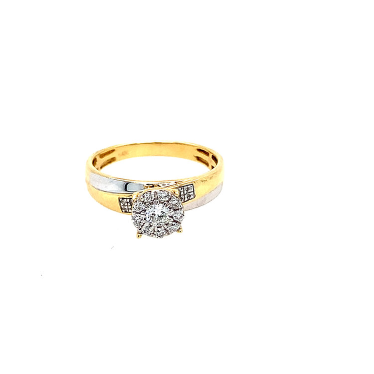 475438 14K TWO TONE .25TCW DIAMOND CLUSTER ENGAGEMENT RING