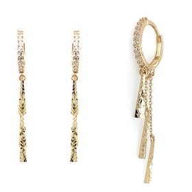 31541 14K YELLOW GOLD DIAMOND CUT TRIPLE DROP ROPE BARS FROM CUBIC ZIRCONIA HUGGIES