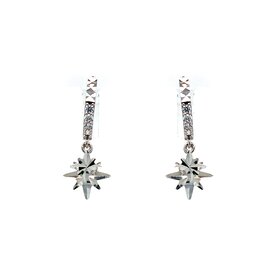 31540 14K WHITE GOLD CUBIC ZIRCONIA DIAMOND CUT DROP DOUBLE STARS