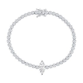T-8196 Sterling Silver, Marquise & Round CZ Tennis Bracelet