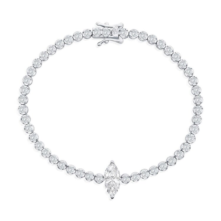 T-8196 Sterling Silver, Marquise & Round CZ Tennis Bracelet