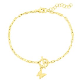 S-5184-GP Sterling Silver Butterfly Charm Paperclip Toggle Bracelet - Gold Plated