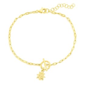 S-5185-GP Sterling Silver Ladybug Charm Paperclip Toggle Bracelet - Gold Plated