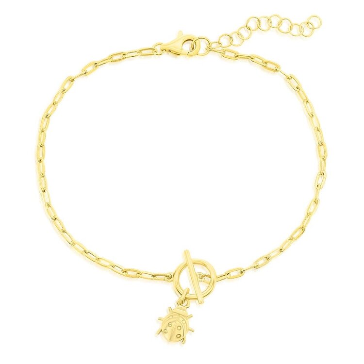 S-5185-GP Sterling Silver Ladybug Charm Paperclip Toggle Bracelet - Gold Plated