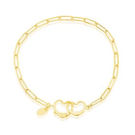 S-5167-GP Sterling Silver Paperclip, Heart Clasp Bracelet - Gold Plated