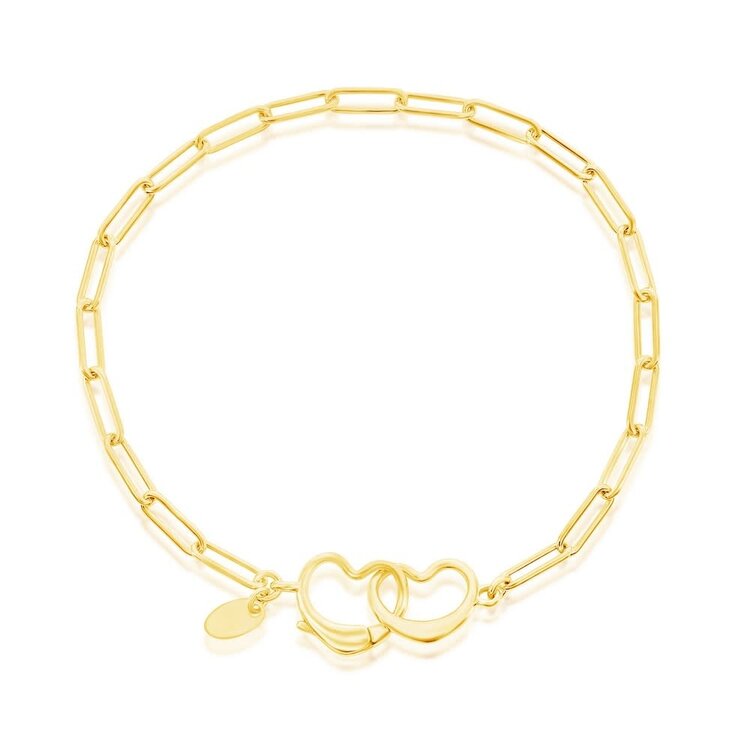 S-5167-GP Sterling Silver Paperclip, Heart Clasp Bracelet - Gold Plated