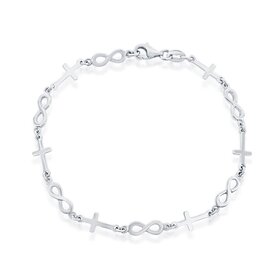 S-5154 Sterling Silver, High Polish Cross & Infinity Link Bracelet