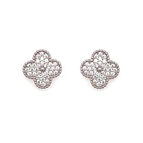80172 STERLING SILVER RHODIUM PLATED 10MM CUBIC ZIRCONIAS CLOVER STUDS