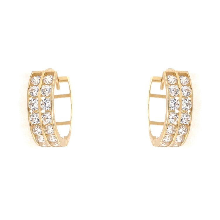 30134 14K YELLOW GOLD 2 ROW CHANNEL SET CUBIC ZIRCONIA 14MM HUGGIES