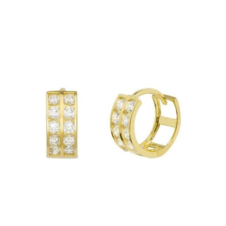 30134 14K YELLOW GOLD 2 ROW CHANNEL SET CUBIC ZIRCONIA 14MM HUGGIES