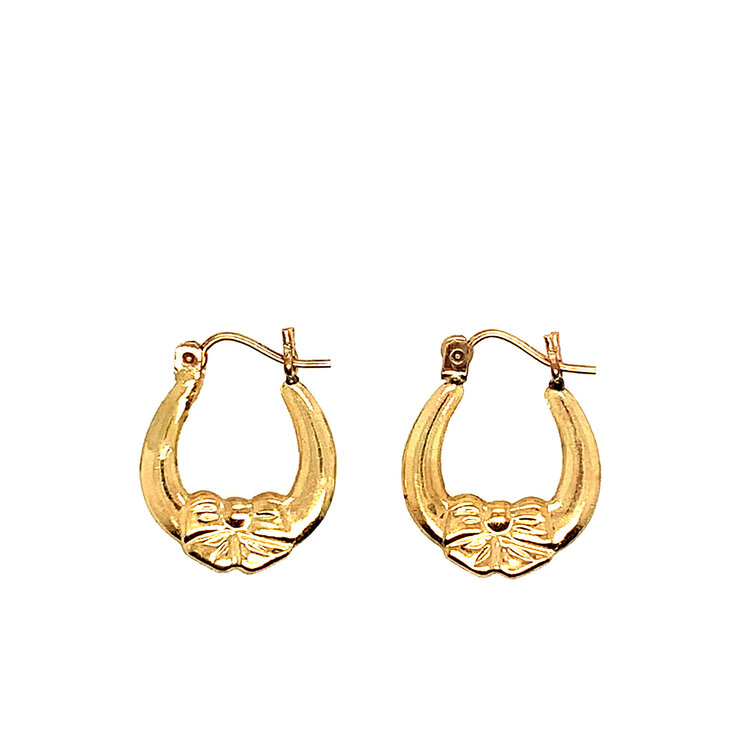 31543 14K YELLOW GOLD CHILDRENS HOOPS WITH BOW BOTTOM