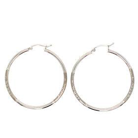 31552 14K WHITE GOLD LEAF DESIGN ON SATIN FINISH 1.5" HOOPS