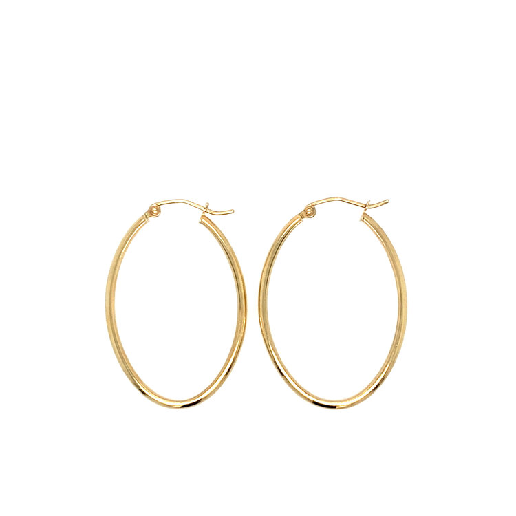 31555 14K YELLOW GOLD HIGH POLISHED OBLONG TUBED HOOPS