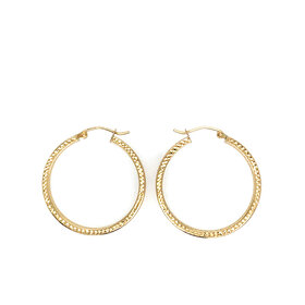 31556 14K YELLOW GOLD DIAMOND CUT FLAT TUBED HOOPS 1.25"