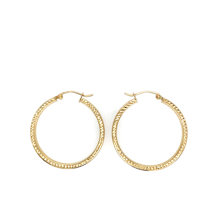 31556 14K YELLOW GOLD DIAMOND CUT FLAT TUBED HOOPS 1.25"
