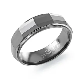 TC75 ITALGEM GUN-IP-TUNGSTEN-CARBIDE FACETED 7MM-BAND SIZE