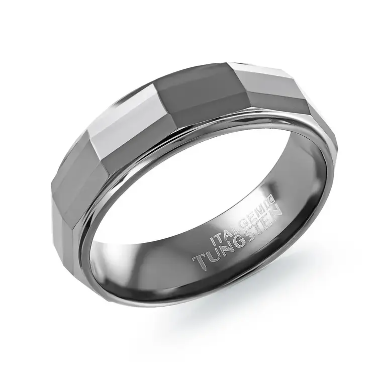 TC75 ITALGEM GUN-IP-TUNGSTEN-CARBIDE FACETED 7MM-BAND SIZE