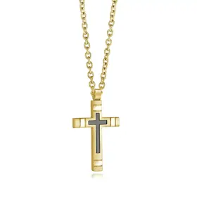 SC243-GO GOLD-IP-S.STEEL BLACK-IP-CENTRE CROSS 22"-NECKLACE