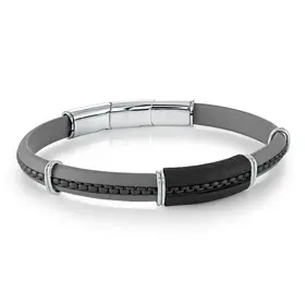 SBR24 BLACK-IP-STAINLESS STEEL BOX-LINK GREY-RUBBER 7.5+0.5"-BRACELET